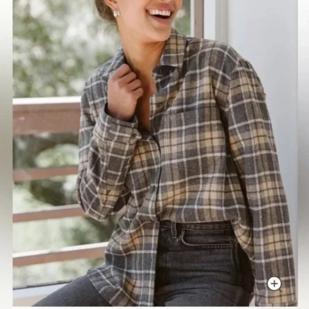 JENNI KAYNE O'Keeffe Overshirt Flannel Charcoal Plaid Wool Shacket Size S